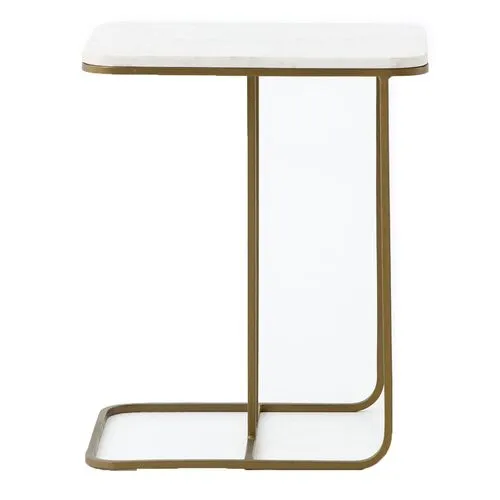 Kristina End Table - Matte Brass/Marble - White