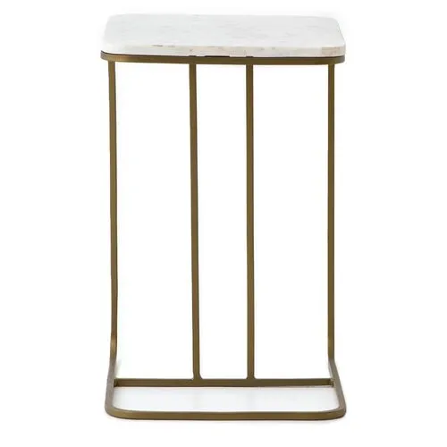 Kristina End Table - Matte Brass/Marble - White