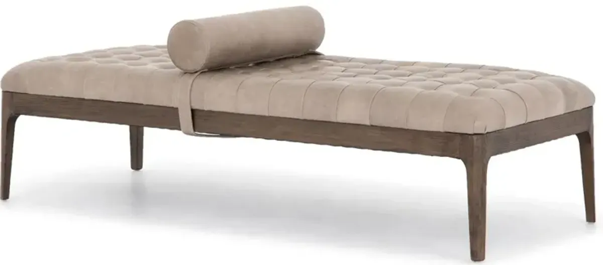 Kendrick Leather Bench with Pillow, Sonoma Grey