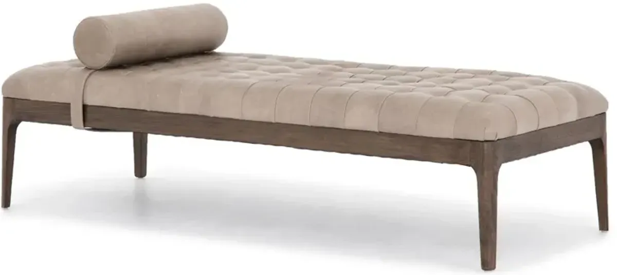 Kendrick Leather Bench with Pillow, Sonoma Grey