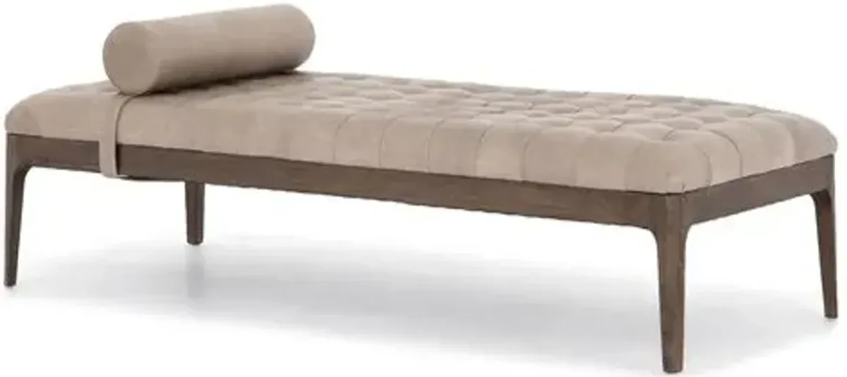 Kendrick Leather Bench with Pillow - Sonoma Grey