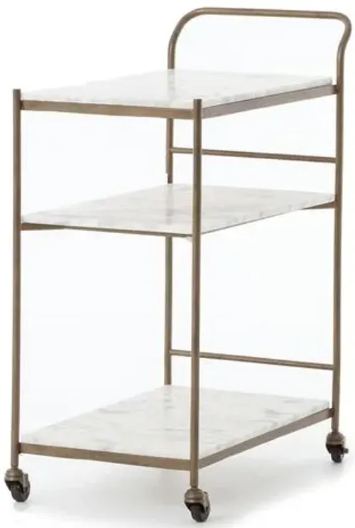 Elliot Small Marble Bar Cart - Brass - White