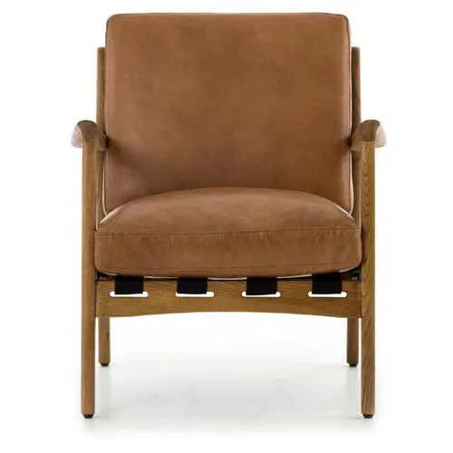 Rhett Accent Chair - Patina Copper Leather - Brown, Comfortable, Durable