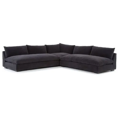 Spencer 3-Pc Sectional - Charcoal Velvet - Gray