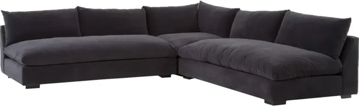 Romeo 3-Pc Sectional, Charcoal Velvet