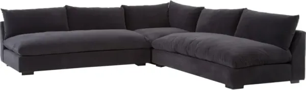 Romeo 3-Pc Sectional, Charcoal Velvet
