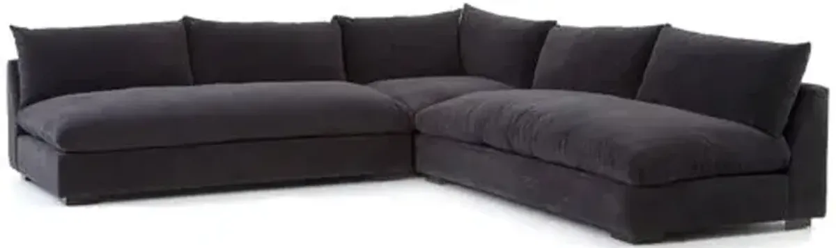 Spencer 3-Pc Sectional - Charcoal Velvet - Gray