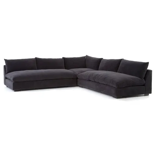 Spencer 3-Pc Sectional - Charcoal Velvet - Gray