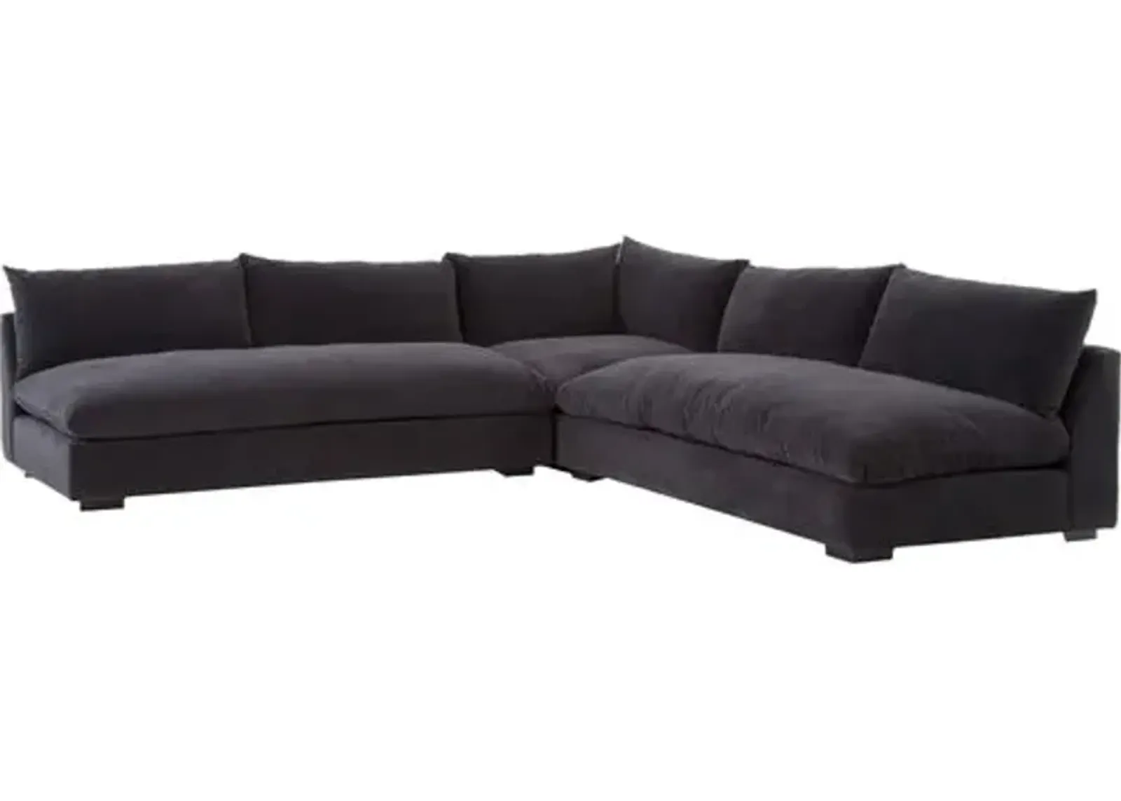 Spencer 3-Pc Sectional - Charcoal Velvet - Gray