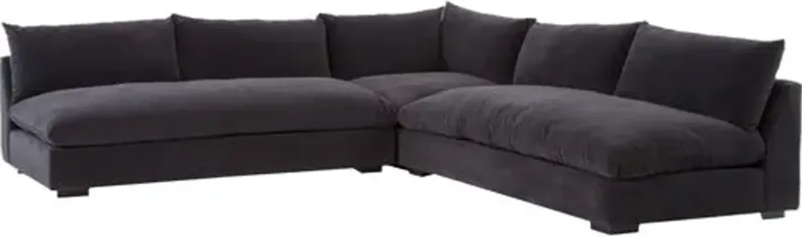 Spencer 3-Pc Sectional - Charcoal Velvet - Gray