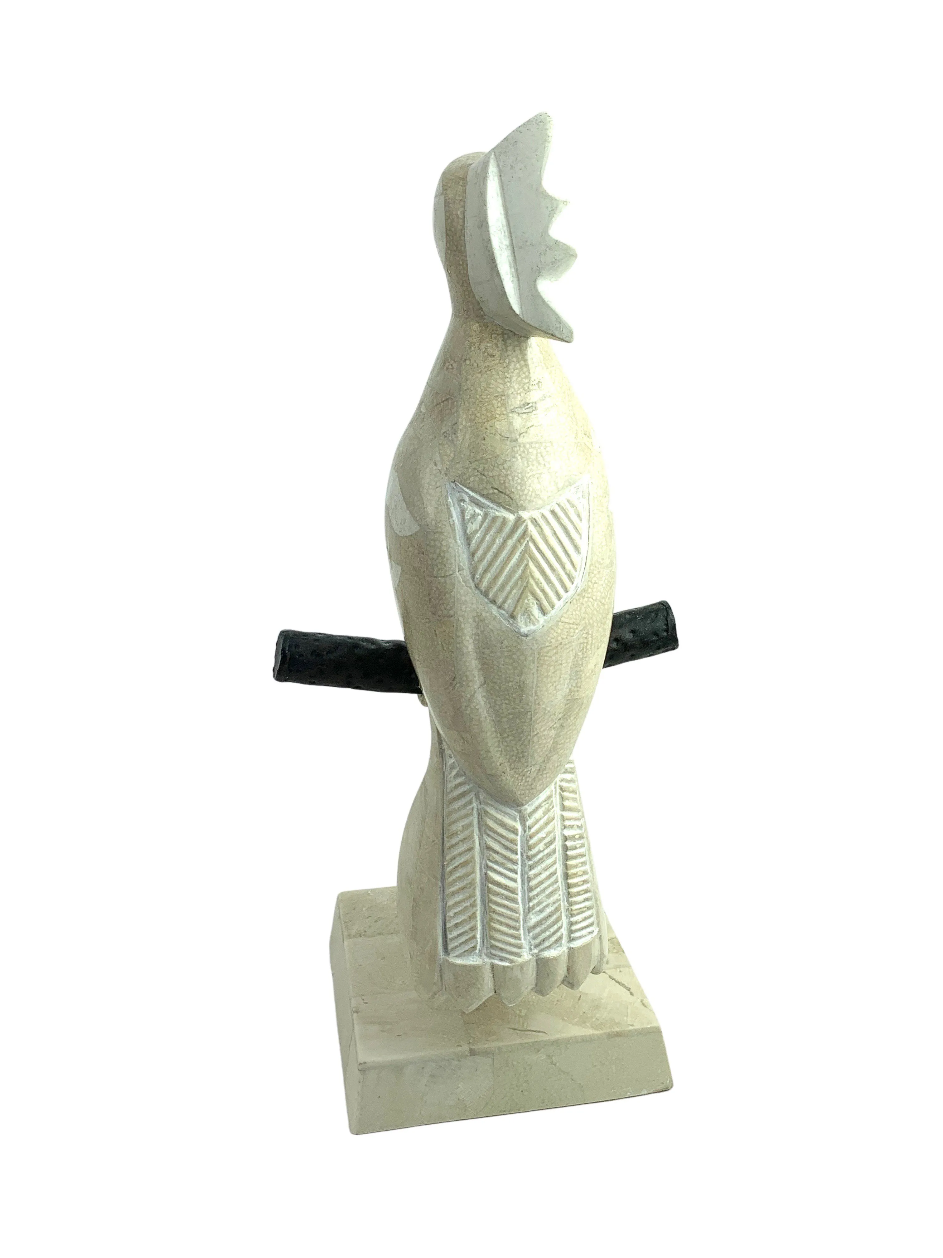 Large 19” Marble Parrot on Stand - Eat Drink Home - White