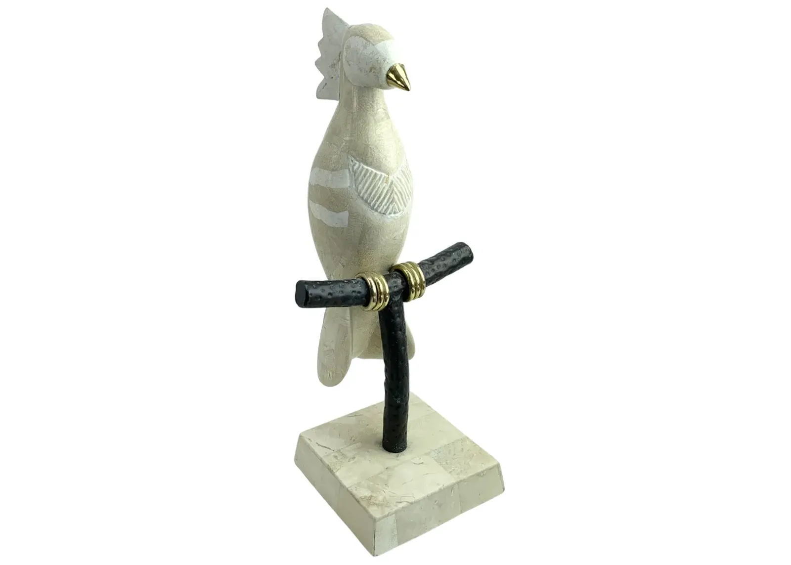 Large 19” Marble Parrot on Stand - Eat Drink Home - White