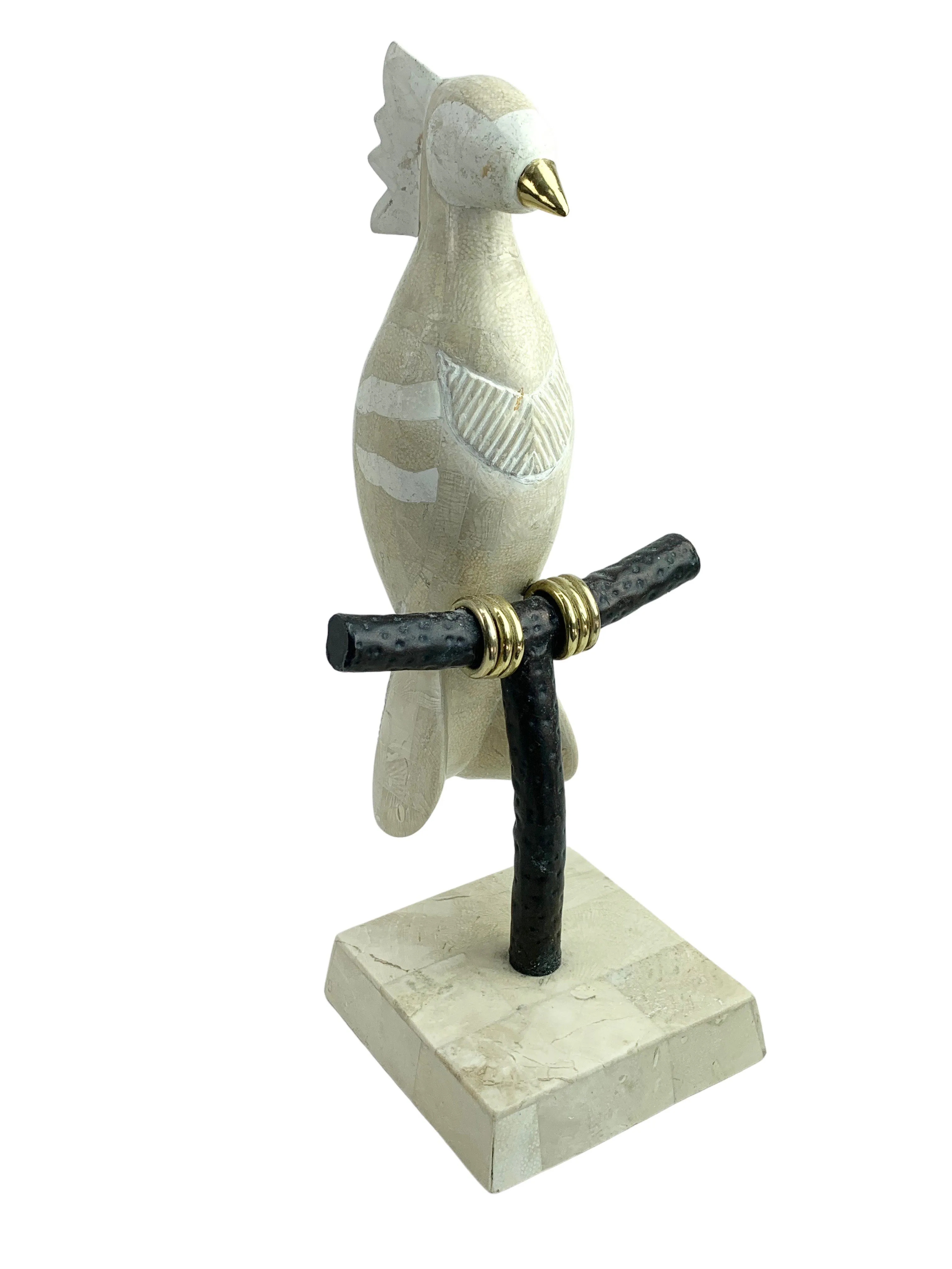 Large 19” Marble Parrot on Stand - Eat Drink Home - White