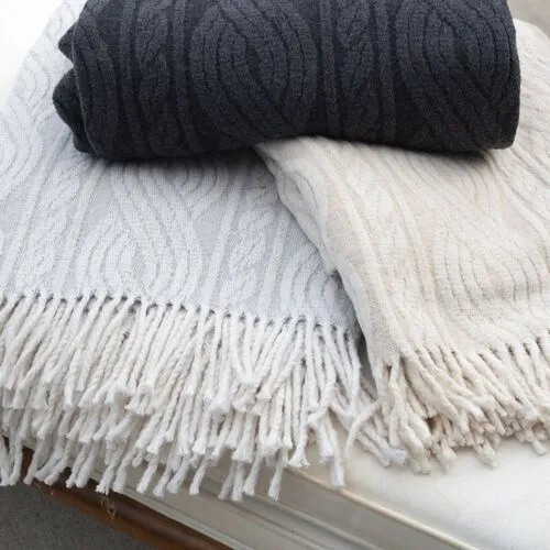 Ava Charcoal Throw - Charcoal, Fringed