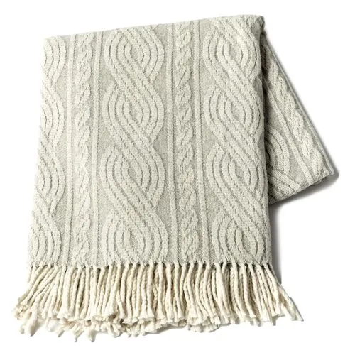 Ava Light Grey Throw - Light Grey, Fringed