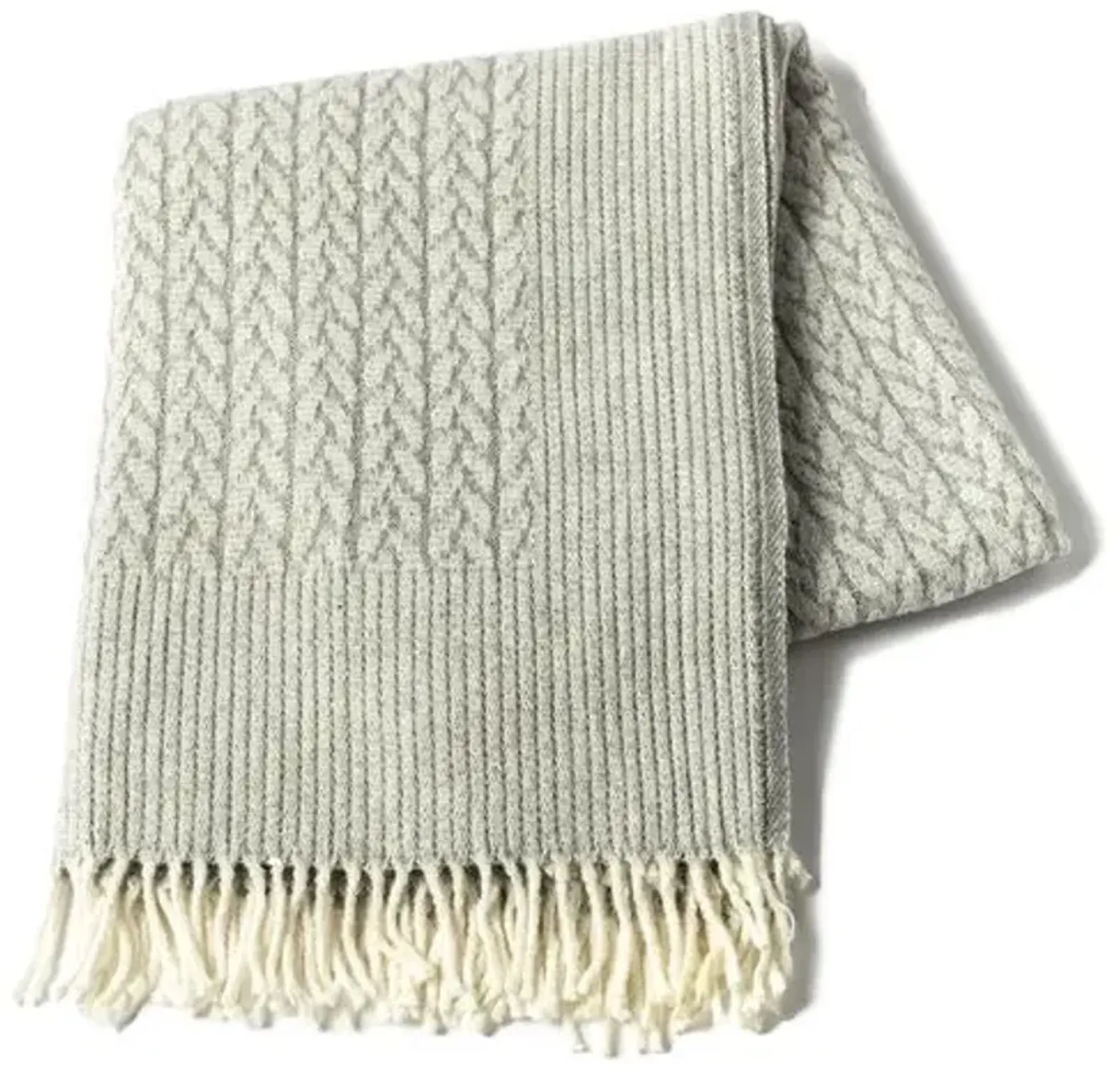 Harper Light Grey Throw - Light Grey, Fringed