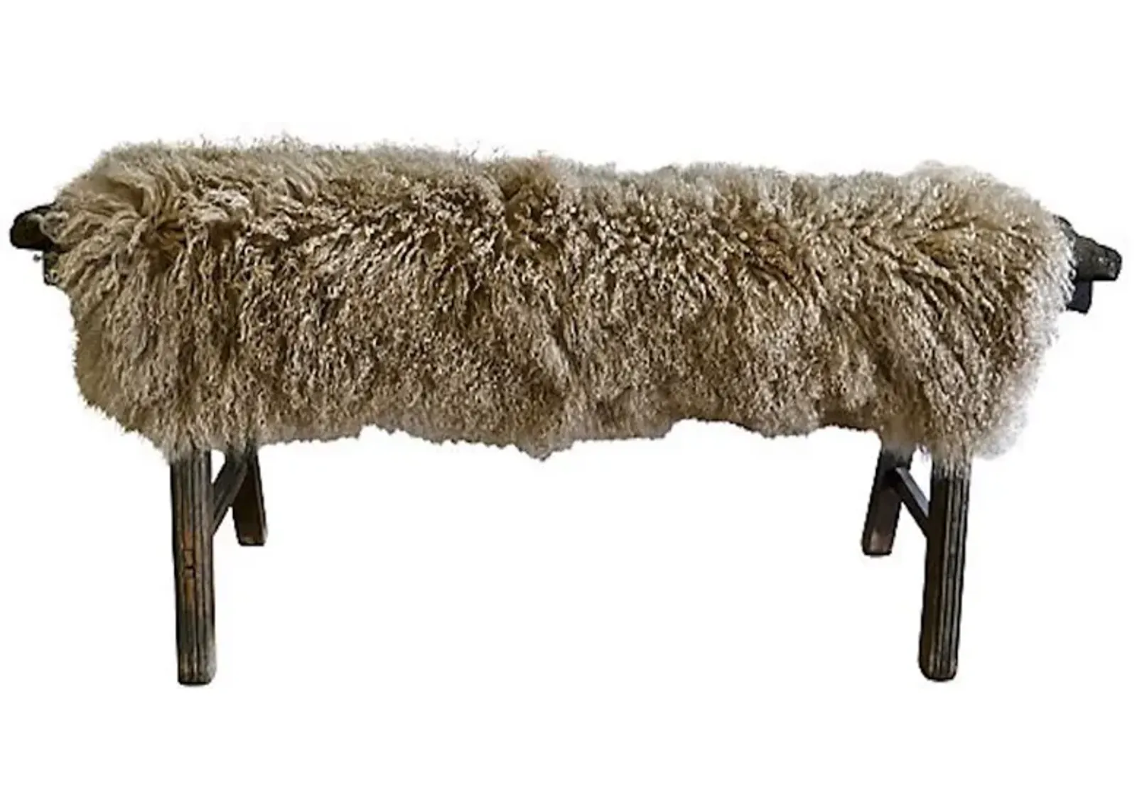 Antique Shandong Bench with Tibetan Wool - Beige