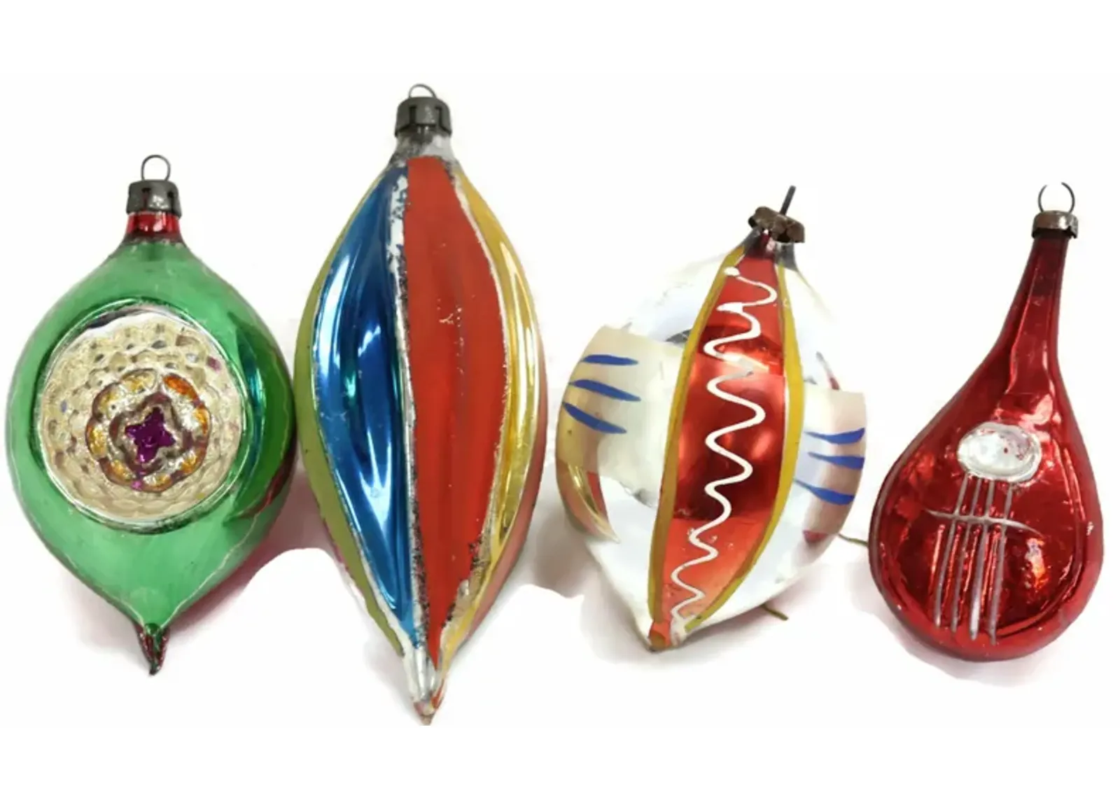 Midcentury Mercury Glass Ornaments - Set of 4 - Rose Victoria - Red