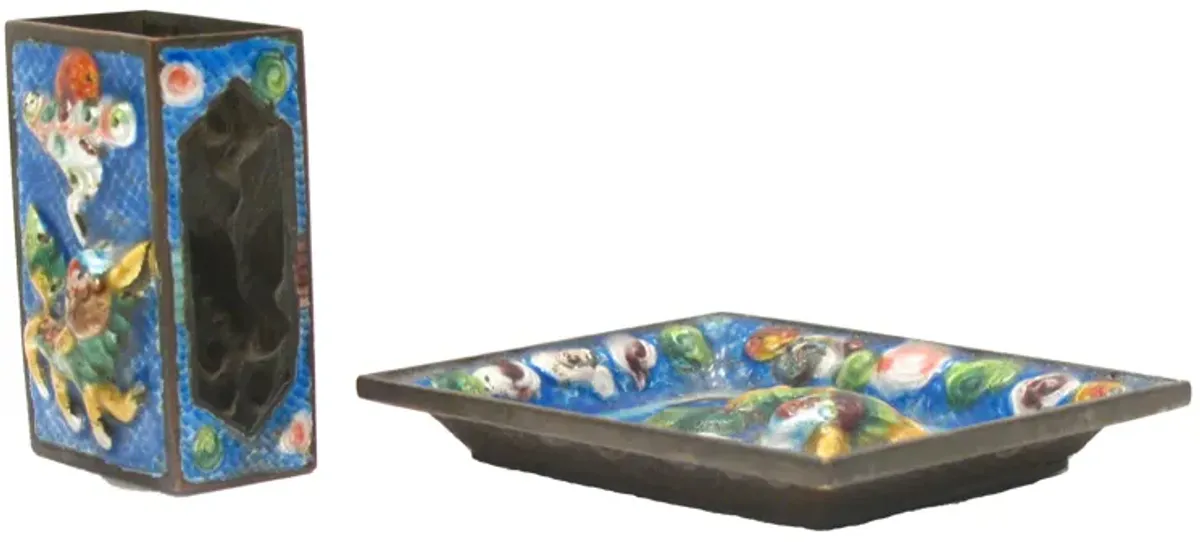 Cloisonne Ashtray & Matchbox HolderC1900