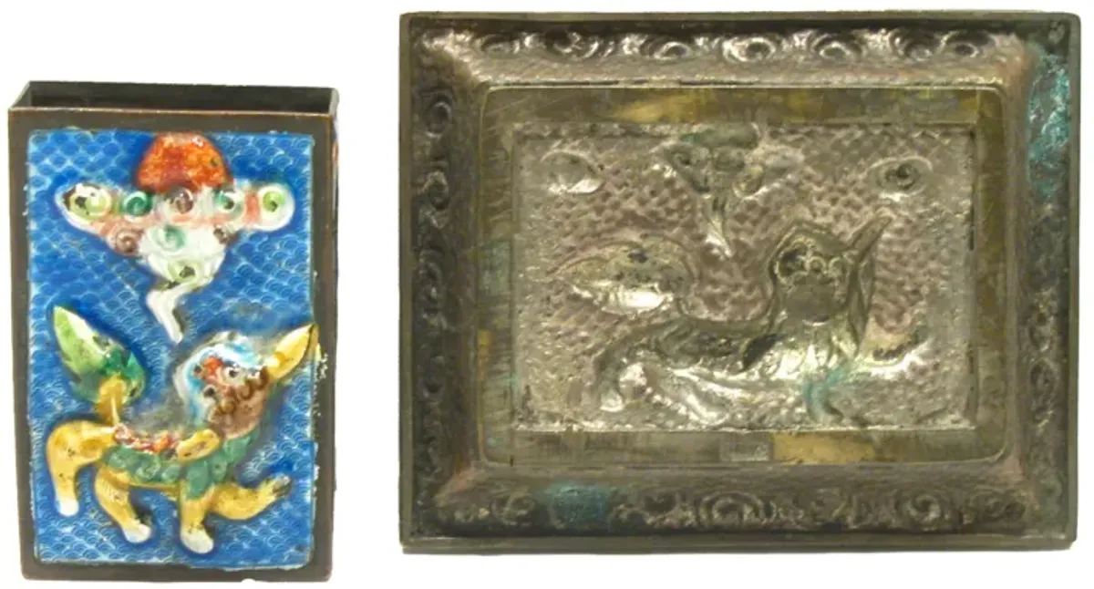 Cloisonne Ashtray & Matchbox HolderC1900 - Chez Vous - Blue