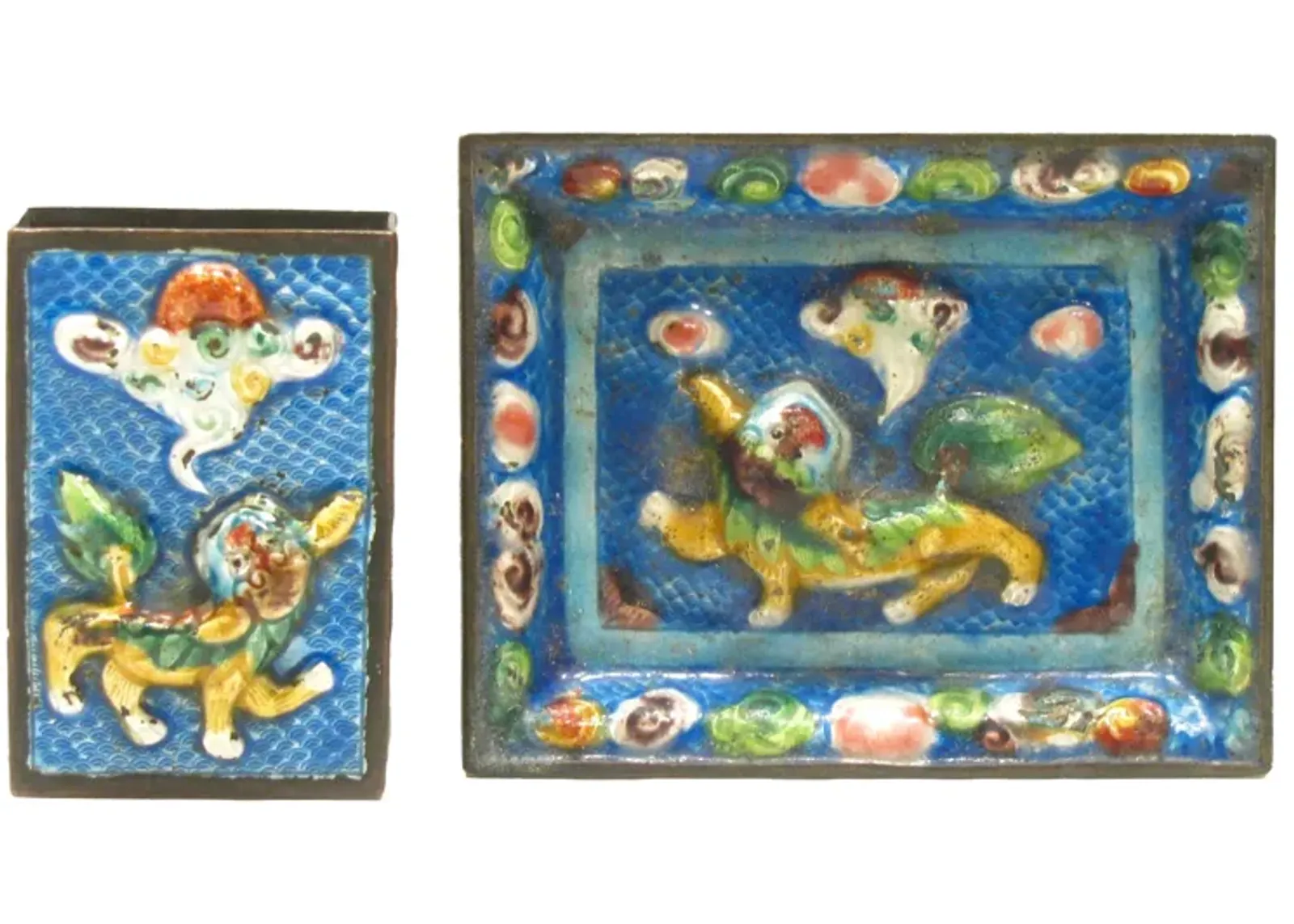 Cloisonne Ashtray & Matchbox HolderC1900 - Chez Vous - Blue