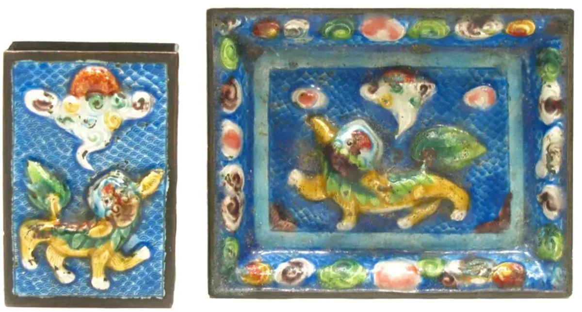 Cloisonne Ashtray & Matchbox HolderC1900 - Chez Vous - Blue