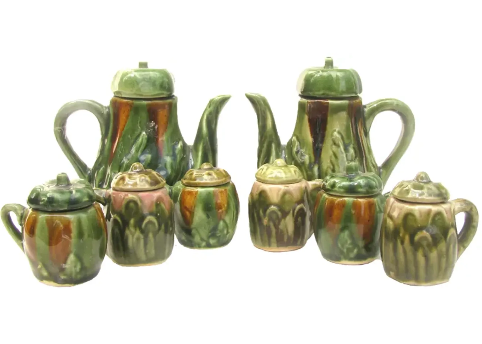 French Majolica Hot Beverage Service Set of 8 - Chez Vous - green