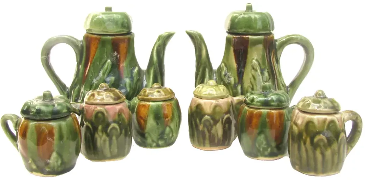 French Majolica Hot Beverage Service Set of 8 - Chez Vous - green