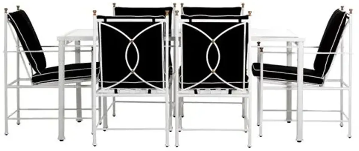 Frances 7-Pc White Outdoor Dining Set - Black/White Welt