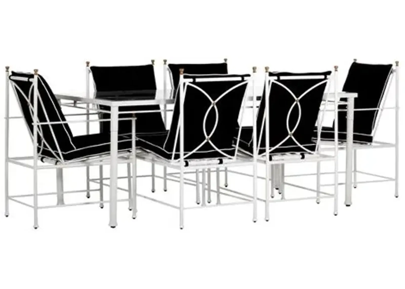 Frances 7-Pc White Outdoor Dining Set - Black/White Welt