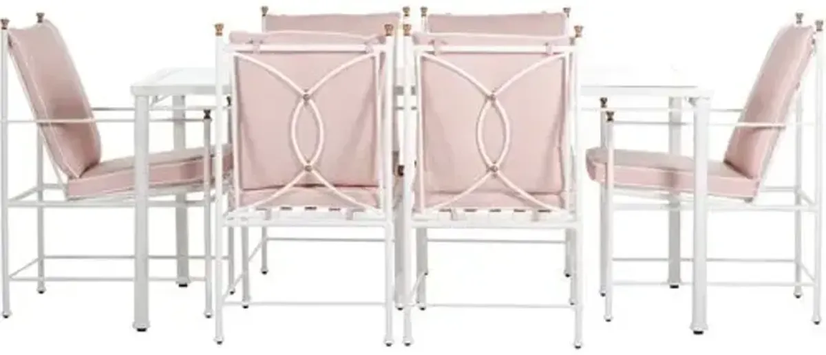 Frances 7-Pc White Outdoor Dining Set - Blush Pink