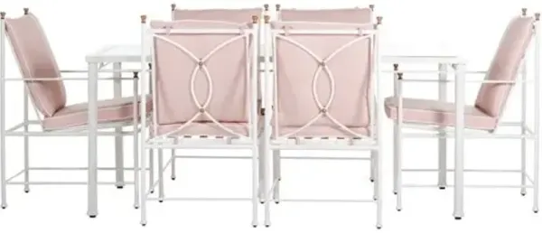 Frances 7-Pc White Outdoor Dining Set - Blush Pink
