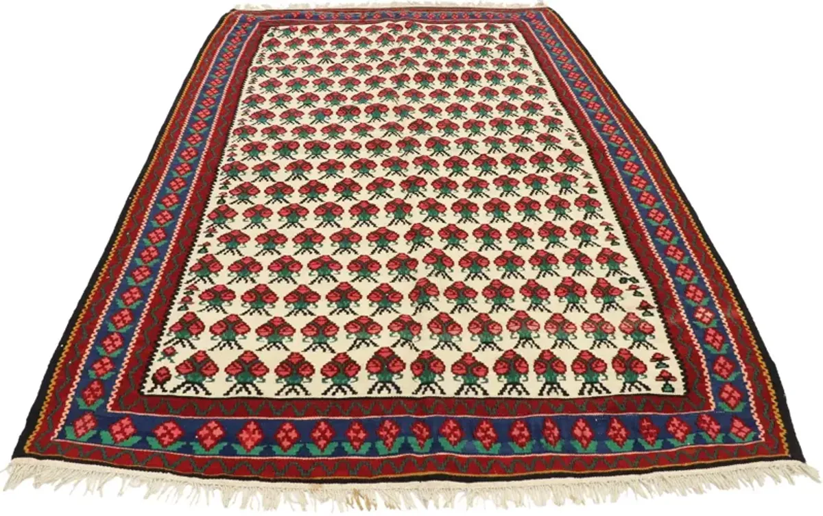 Persian Floral Kilim Rug - 3'04 x 5'00 - Esmaili Rugs & Antiques - Red - Red