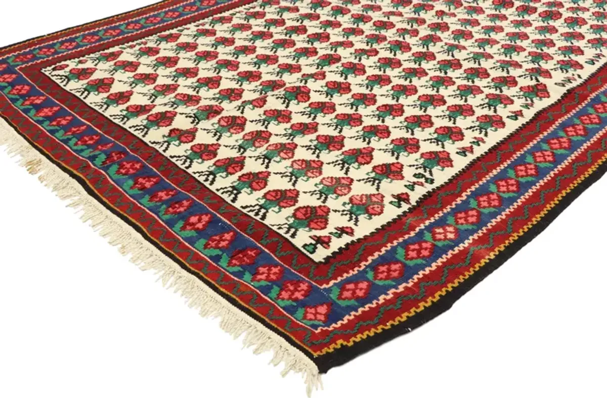 Persian Floral Kilim Rug - 3'04 x 5'00 - Esmaili Rugs & Antiques - Red - Red