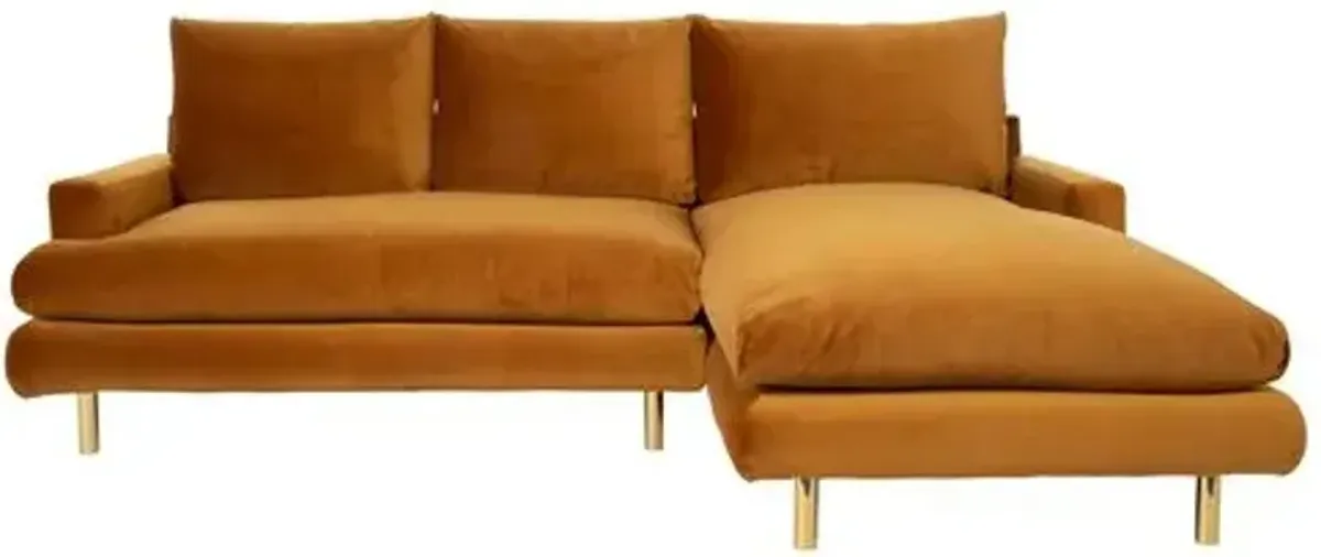 Somerset Sectional Chaise - Cognac Velvet - Kim Salmela - Brown - Comfortable, Sturdy, Stylish