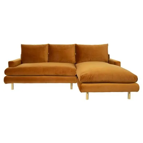 Somerset Sectional Chaise - Cognac Velvet - Kim Salmela - Brown - Comfortable, Sturdy, Stylish