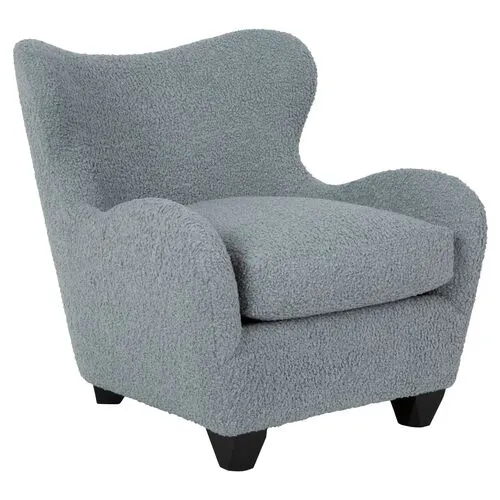 Zola Curved Wingback Chair - Boucle Heather Blue - Kim Salmela - Comfortable, Stylish