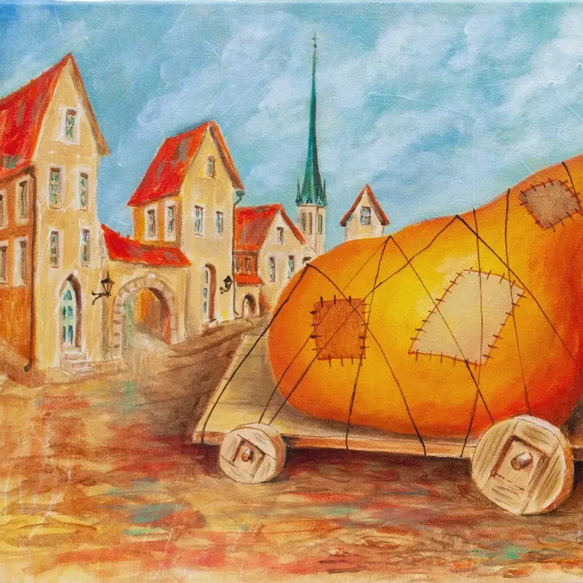 Vlad Pronking - Big Pear in an Old City - orange