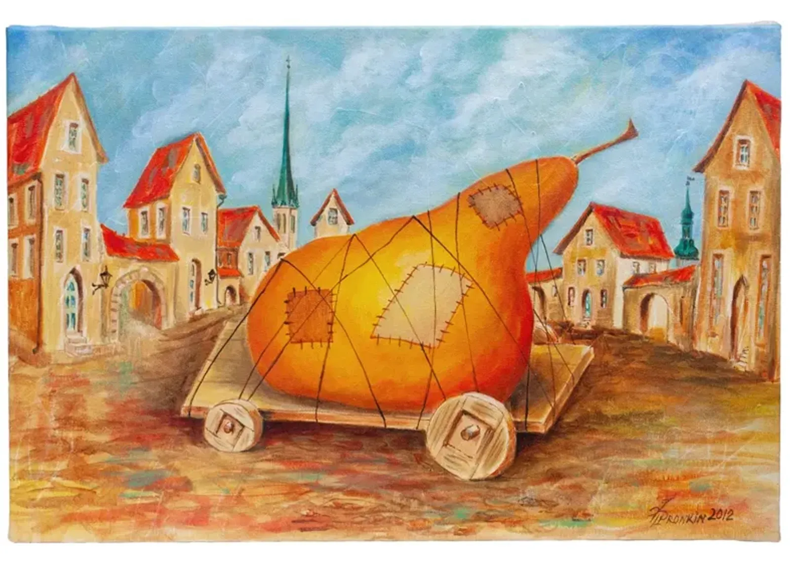 Vlad Pronking - Big Pear in an Old City - orange