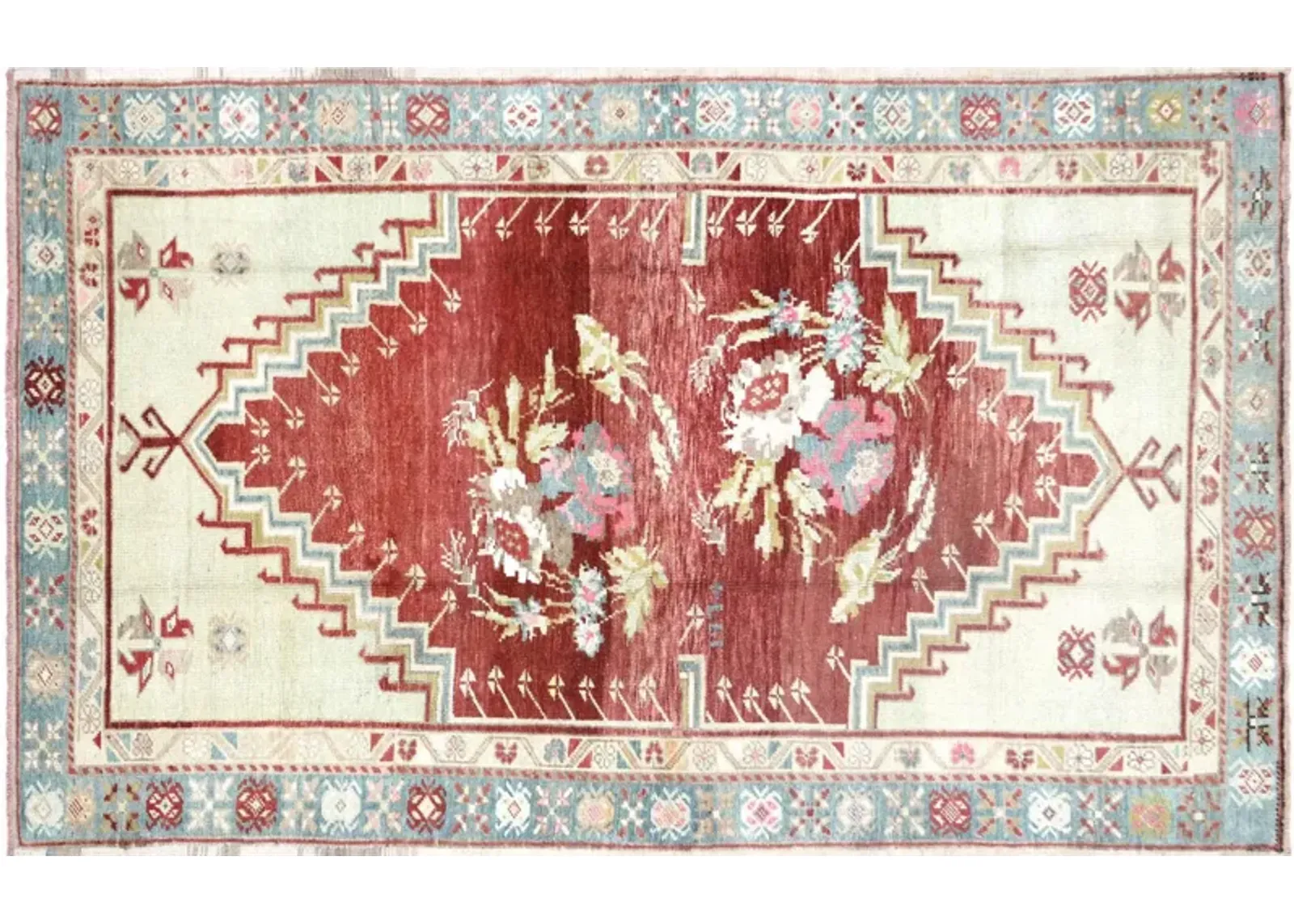 4'5"x7'1" 1960s Turkish Oushak Rug - Nalbandian - Red - Red