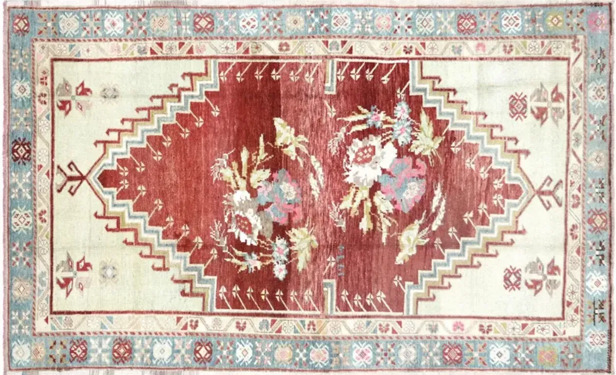 4'5"x7'1" 1960s Turkish Oushak Rug - Nalbandian - Red - Red