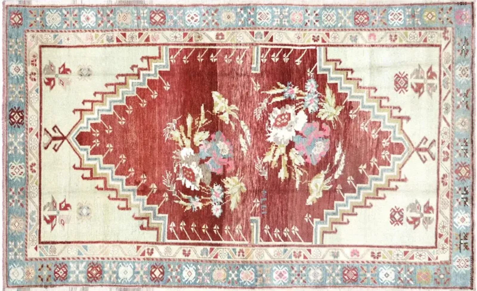 4'5"x7'1" 1960s Turkish Oushak Rug - Nalbandian - Red - Red