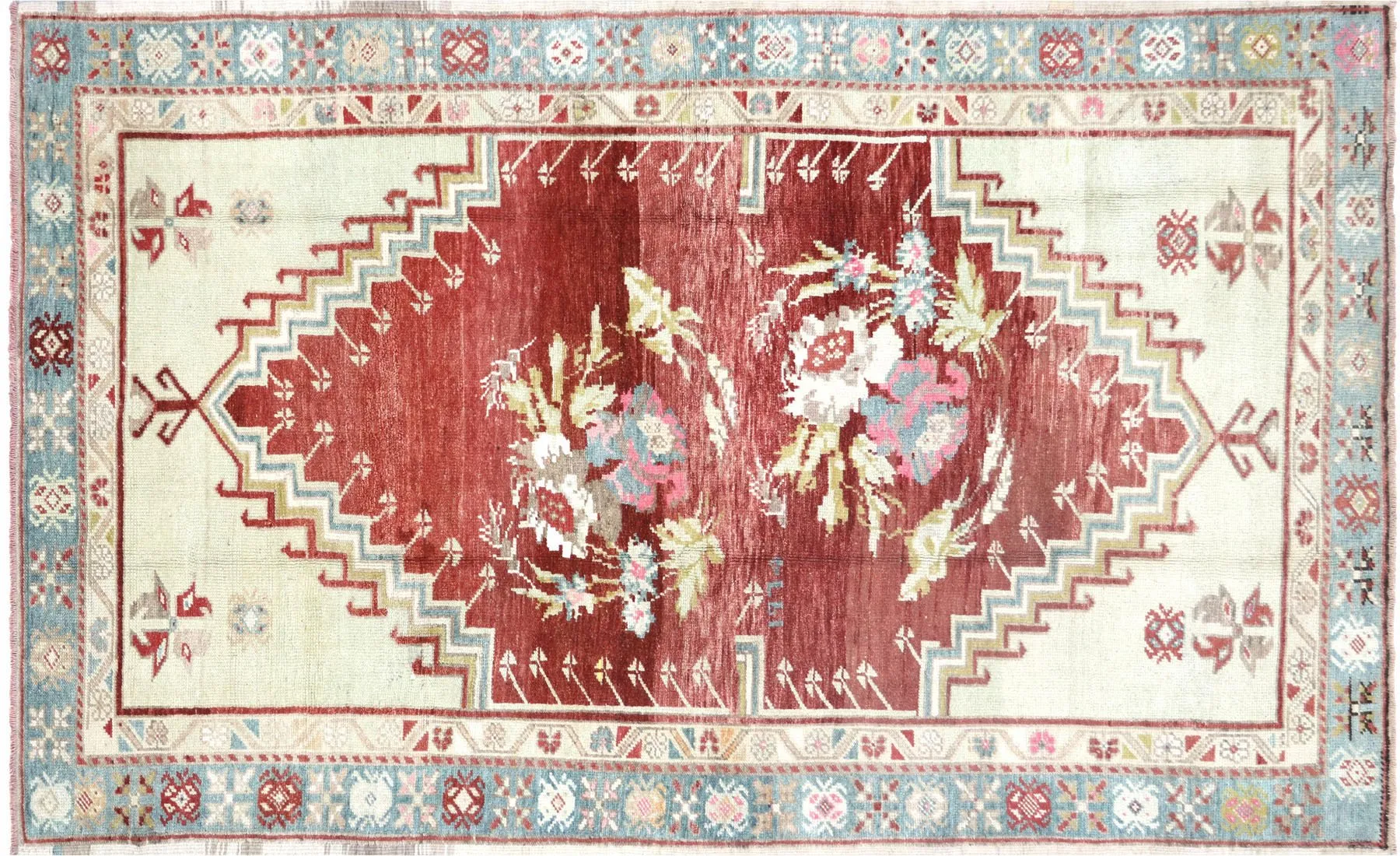 4'5"x7'1" 1960s Turkish Oushak Rug - Nalbandian - Red - Red