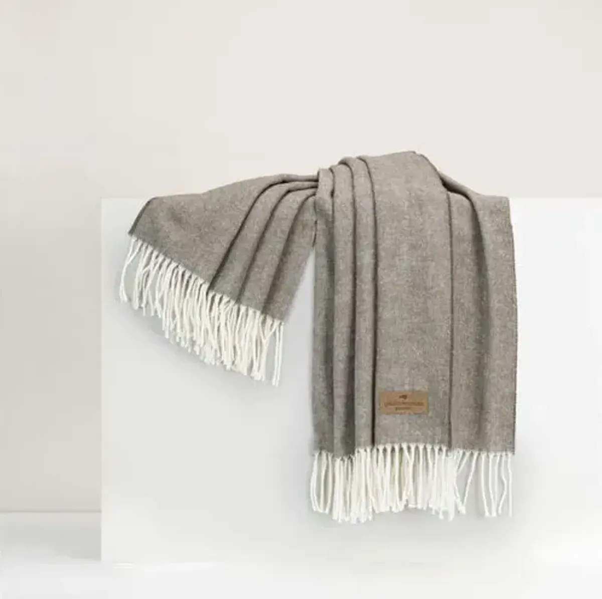 Herringbone Throw - Lands Downunder - Gray - Lightweight, Soft, Warm, Fringed