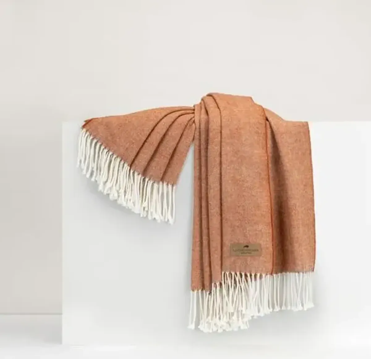 Herringbone Throw - Lands Downunder - Orange - Lightweight, Soft, Warm, Fringed