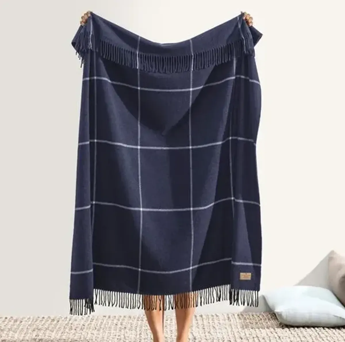 Windowpane Cashmere Throw - Lands Downunder, Fringed