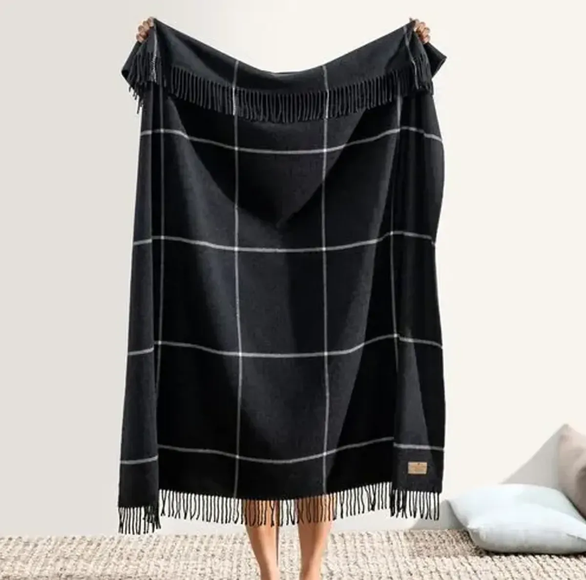 Windowpane Cashmere Throw - Lands Downunder, Fringed