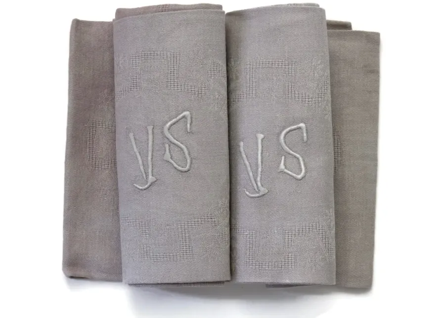 1920s French Linen "VS" Napkins - Set of 10 - New England Mercantile - Purple