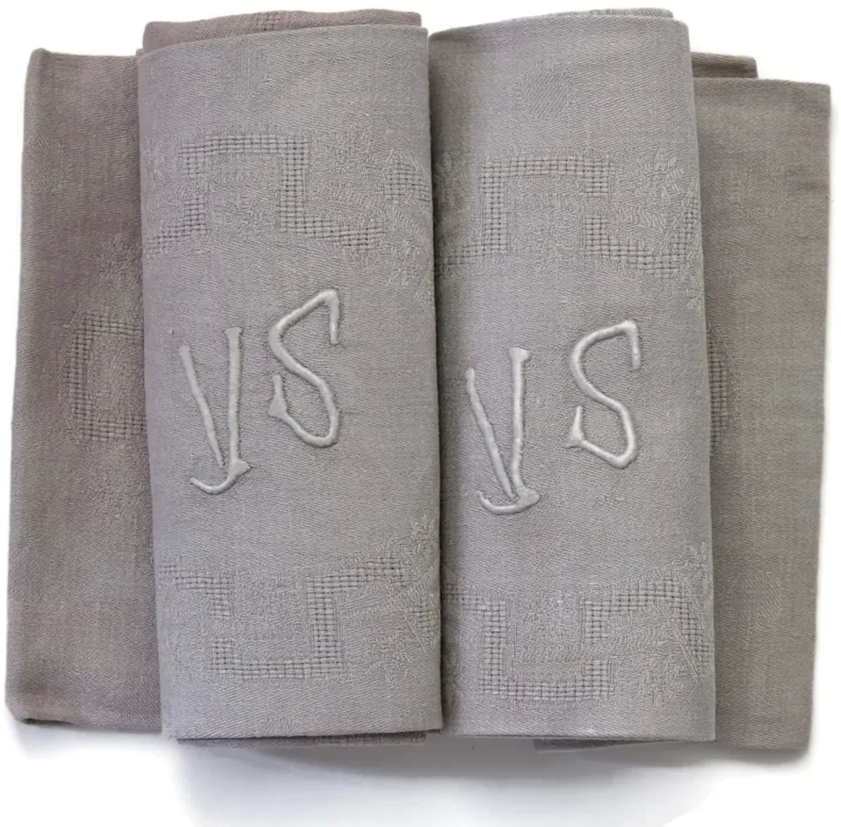 1920s French Linen "VS" Napkins - Set of 10 - New England Mercantile - Purple