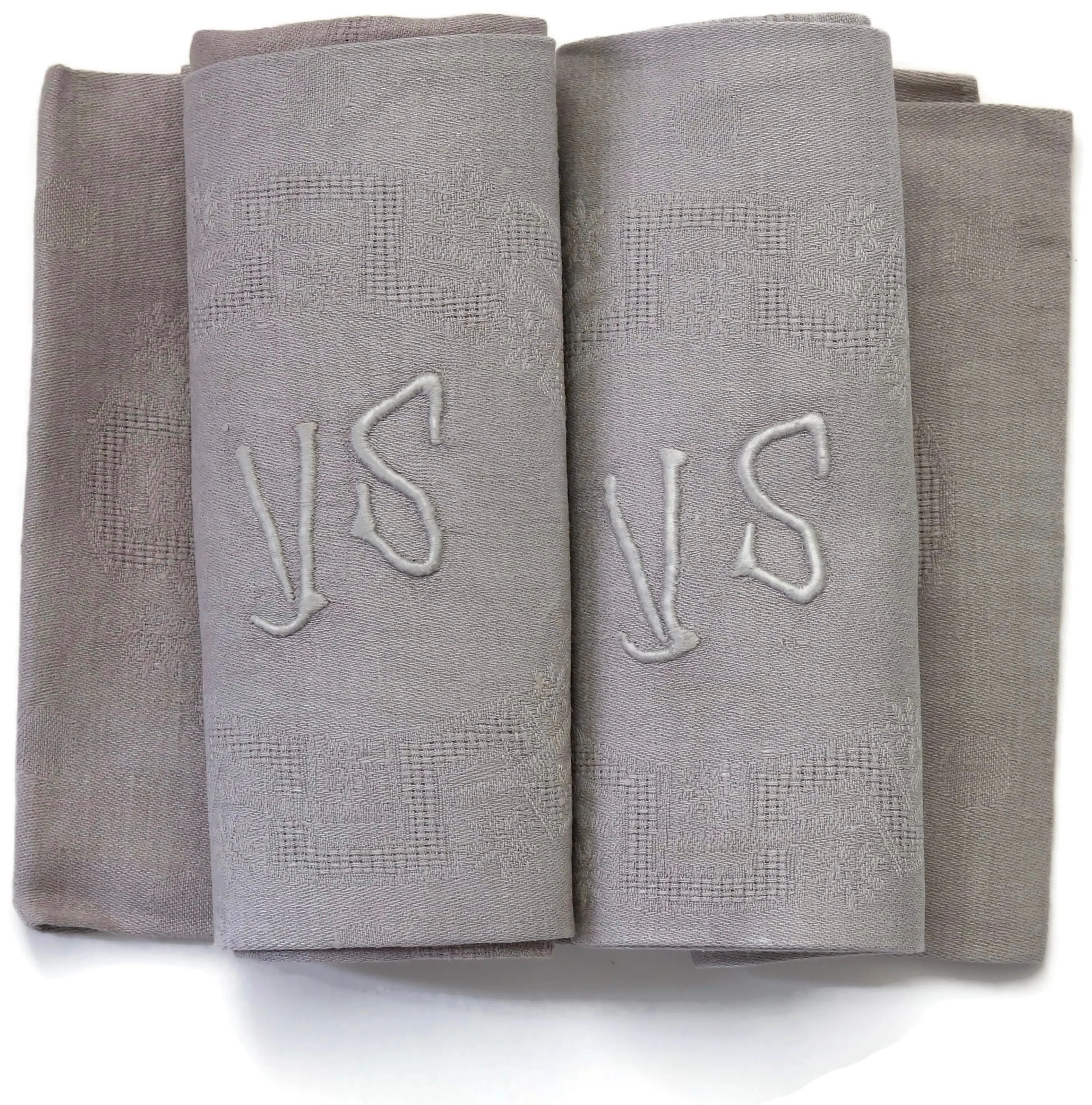 1920s French Linen "VS" Napkins - Set of 10 - New England Mercantile - Purple